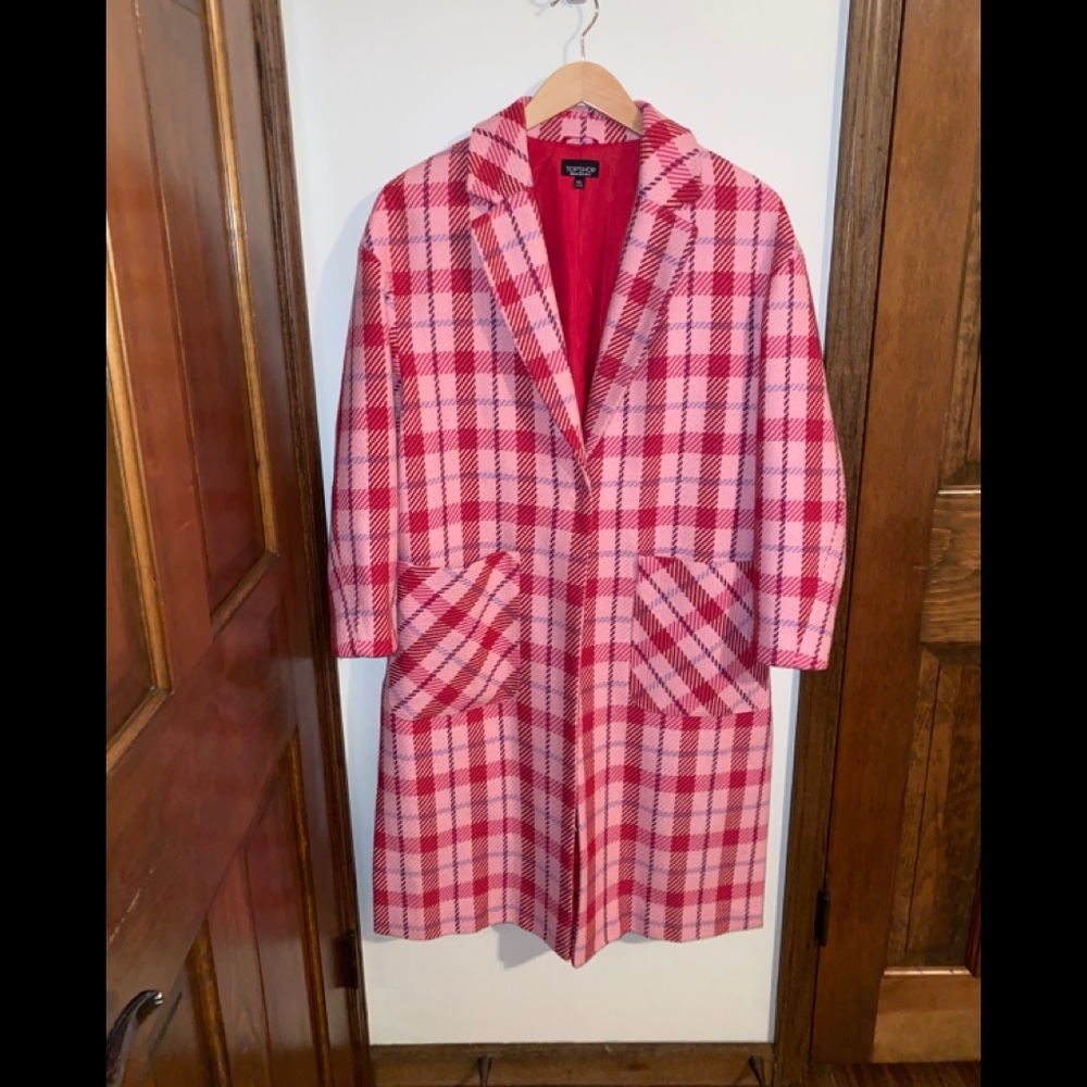 TOPSHOP Side Split Check Coat